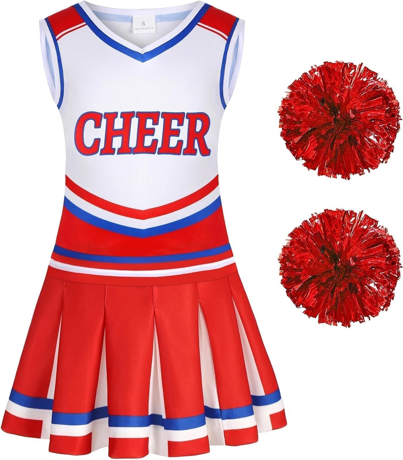Cheerleader Costume for Girls Cheerleading Outfit with Pom Poms Halloween Party Dress Up - Image 2