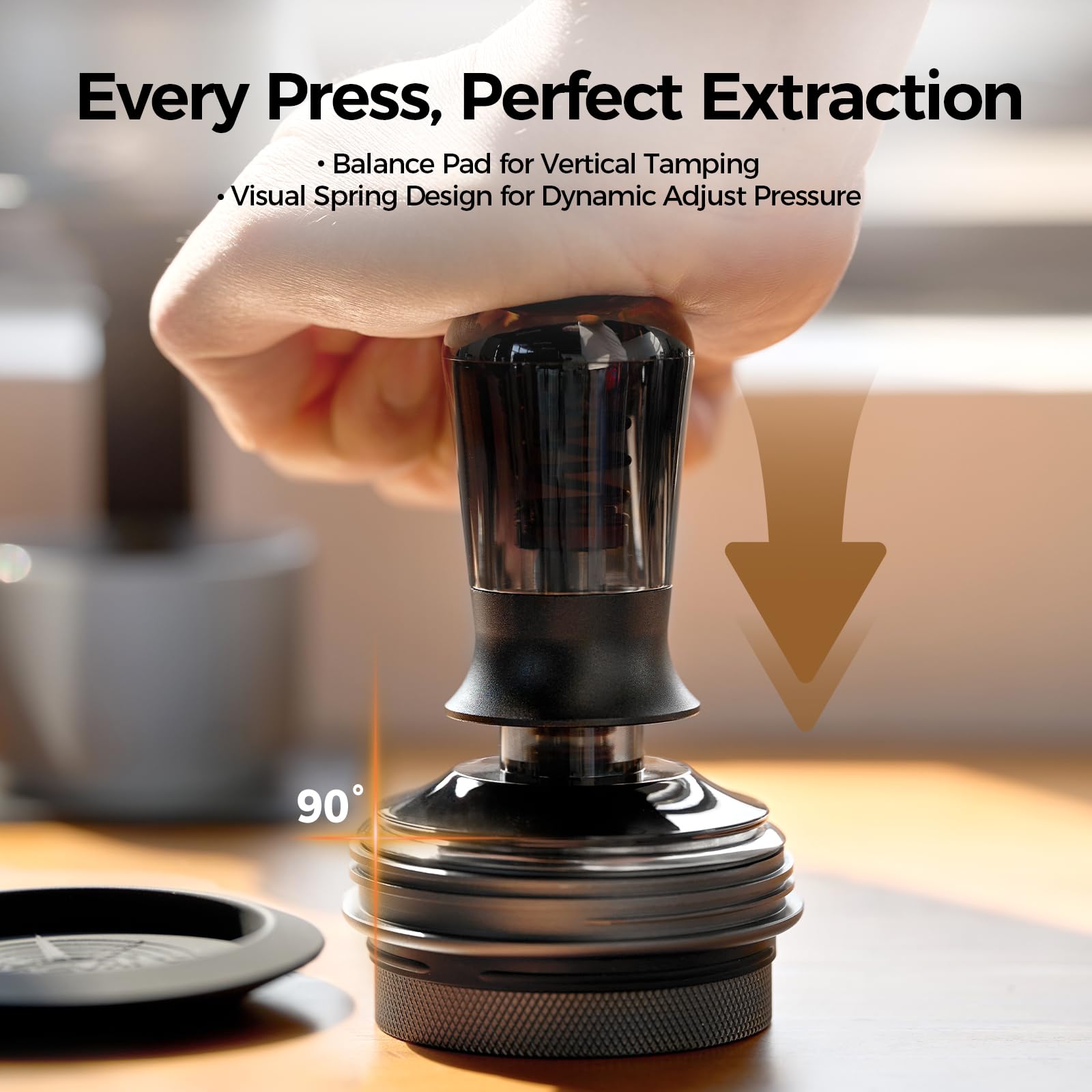 IKAPE 58MM Kaffee Tamper für Espresso, Feder kalibriert Tamper mit semi-transparenten Design, Edelstahl Basis Tamper für 58mm Portafilter
