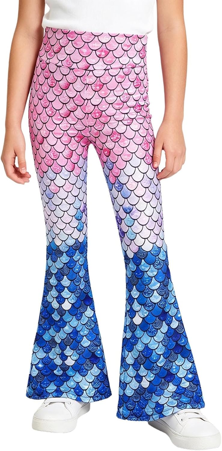 iiniim Girls Bell Bottoms Bootcut Yoga Pants High Waist Flare Leggings Fish Scale Print Dance Trousers
