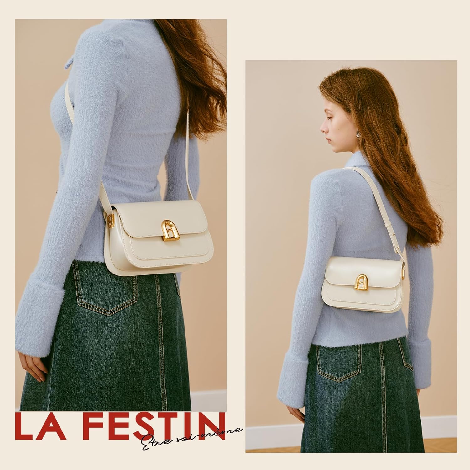 LAFESTIN Genuine Leather Shoulder Bag for Women with Adjustable Strap, Crossbody Purses For Women, Designer Inspire Handbags - Image 2