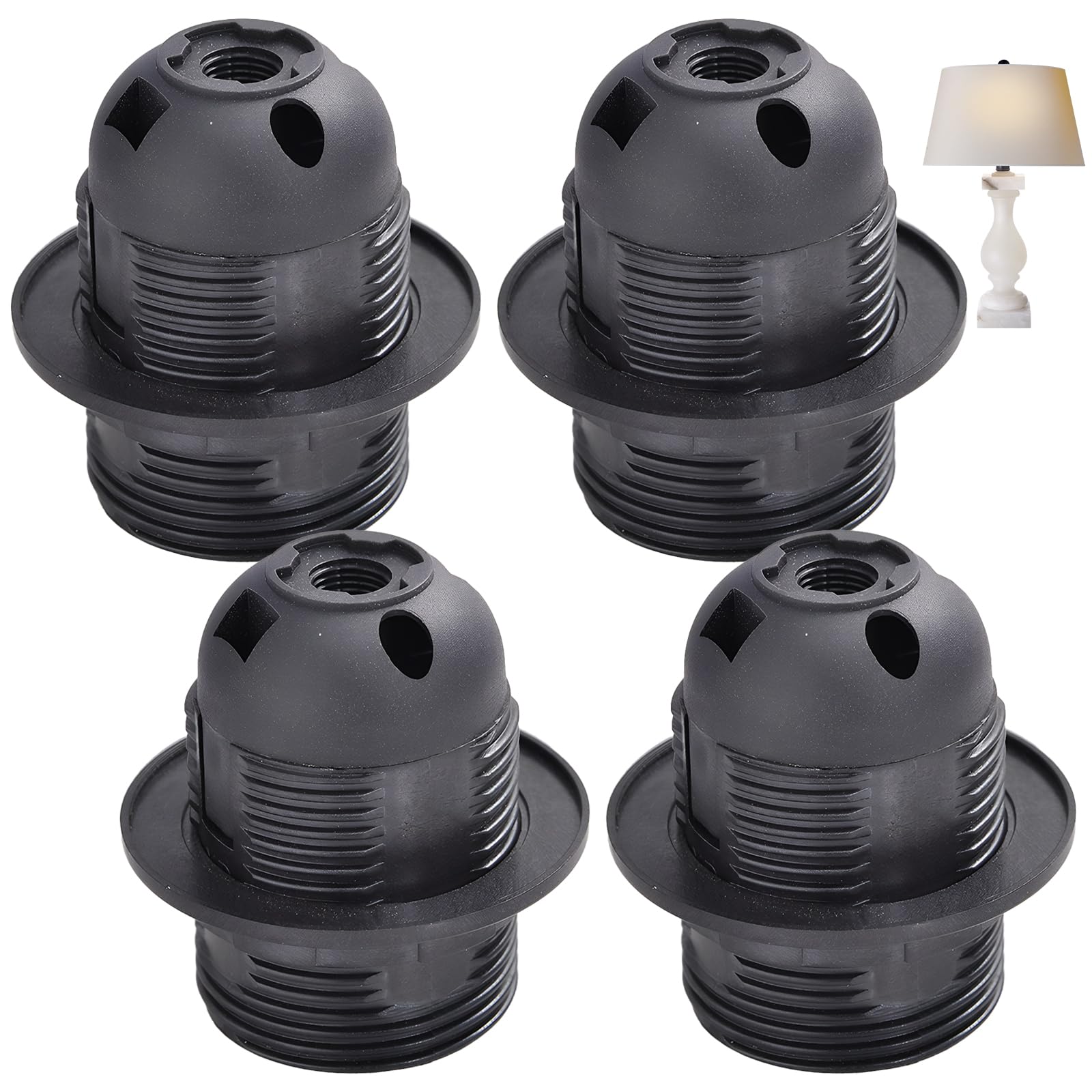 Hocklliy 4 Pcs E27 Lamp Holder,Black E27 Bulb Holder with 10mm Threaded Entry for Table Ceiling Pendant Lights Fitting Parts