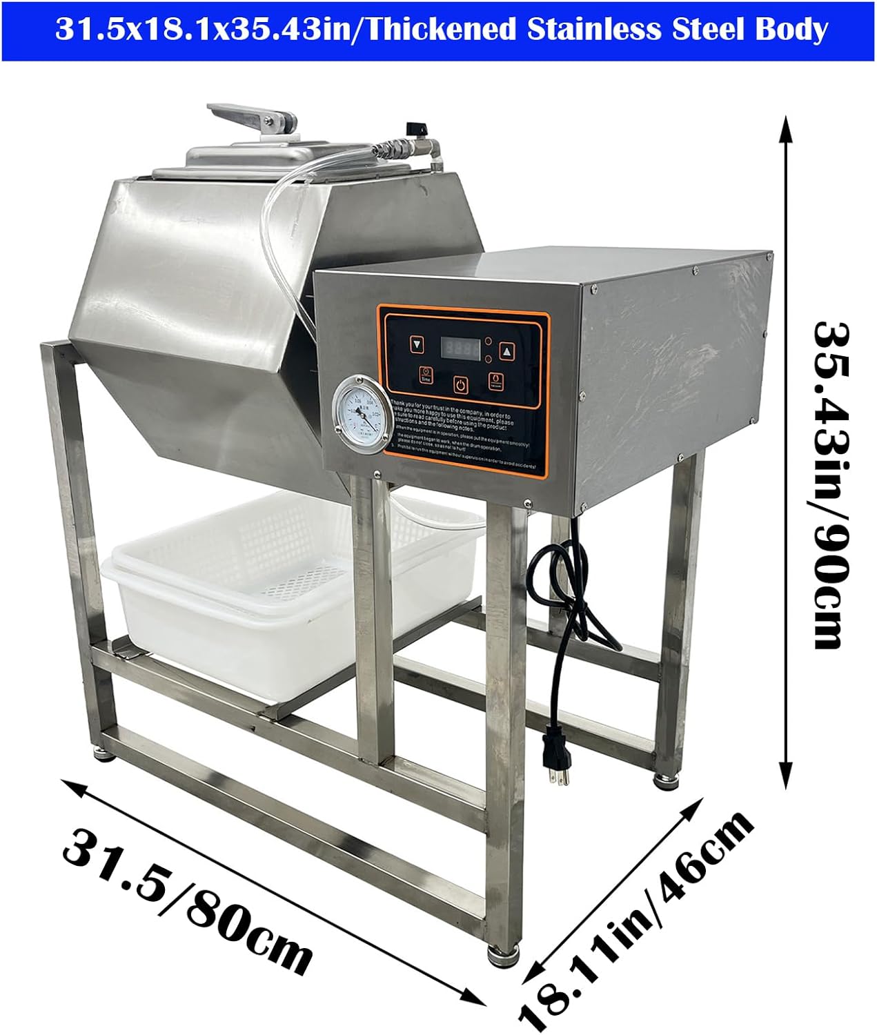 45L Marinating Machine, Vacuum Meat Curing Machine, Vegetable Marinator, Two-way Rotation Vacuum Tumbler Marinator for Chicken Steak Meat Vegetable Rapid Food Marination Process