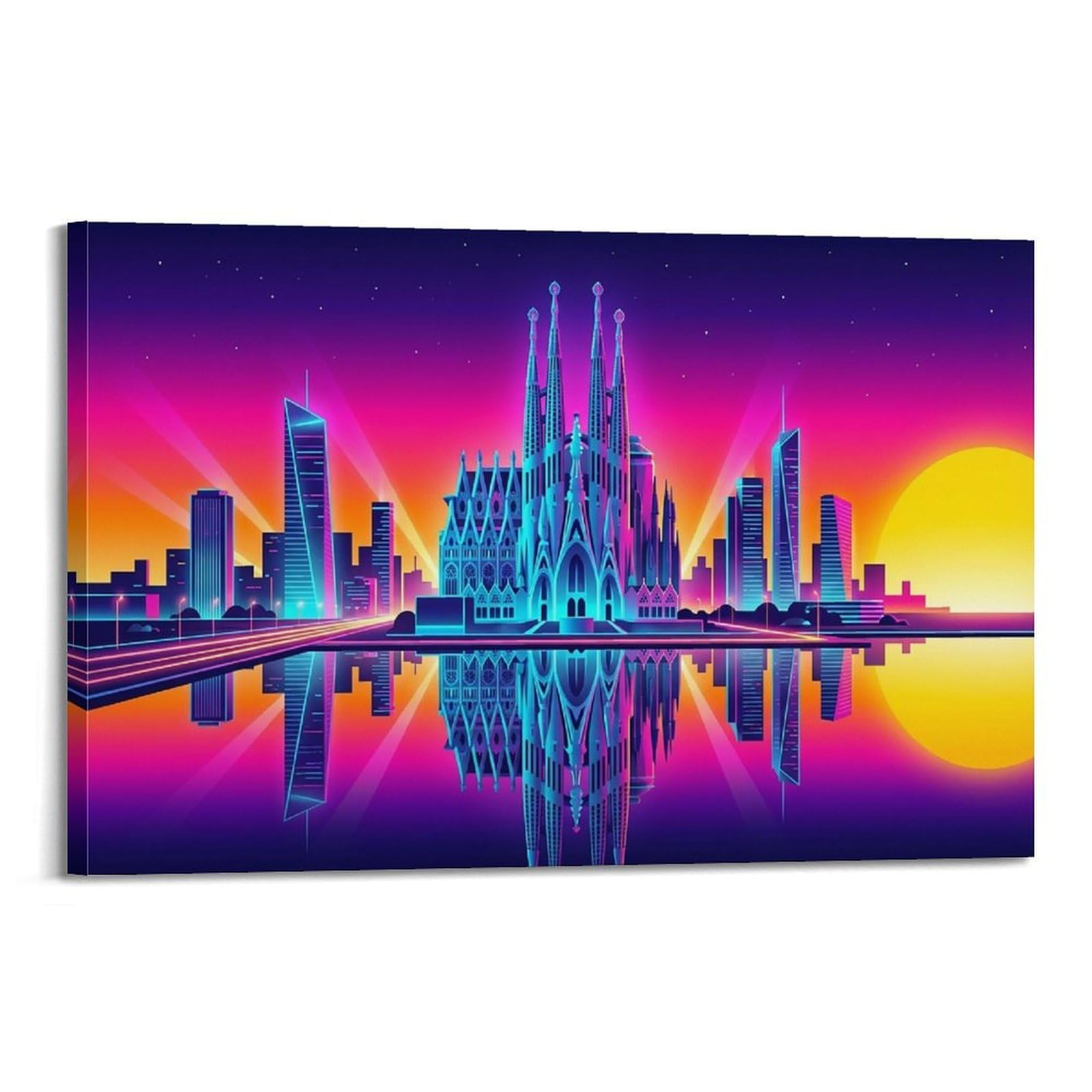OKAHYS Retro Synthwave Spain Barcelona Neon City Poster Modern Decorative Canvas Prints - Ideal Wall Art for Family, Man Cave, Game Room, Boys & Girls Bedroom 20x30inch(50x75cm)