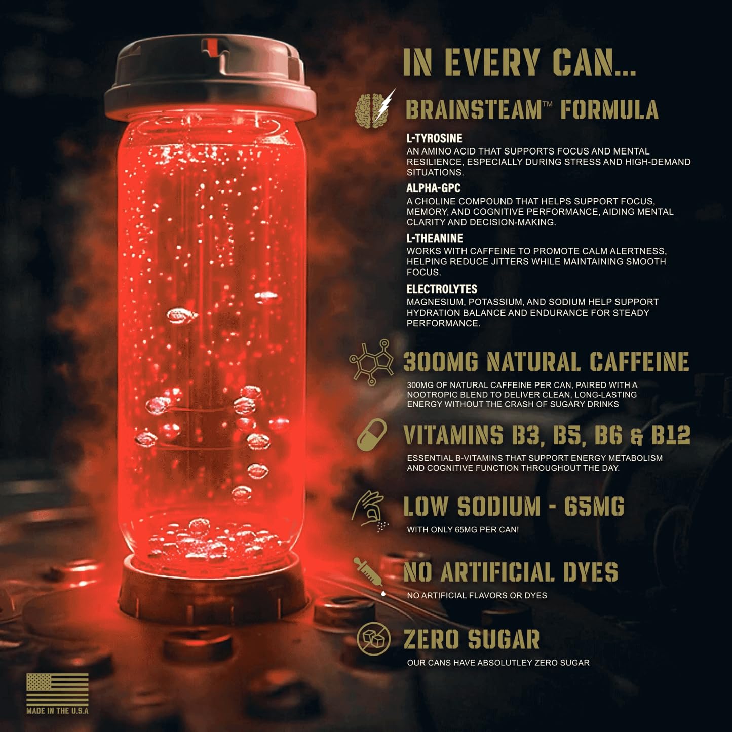 Sierra Lima Strawberry Energy Drink (12 Pack) - Strawberry & Lemon Nootropic Drink - Zero Sugar Energy Drinks w/ 300mg Caffeine & Vitamins - Power Drinks for First Responders, Athletes, Veterans