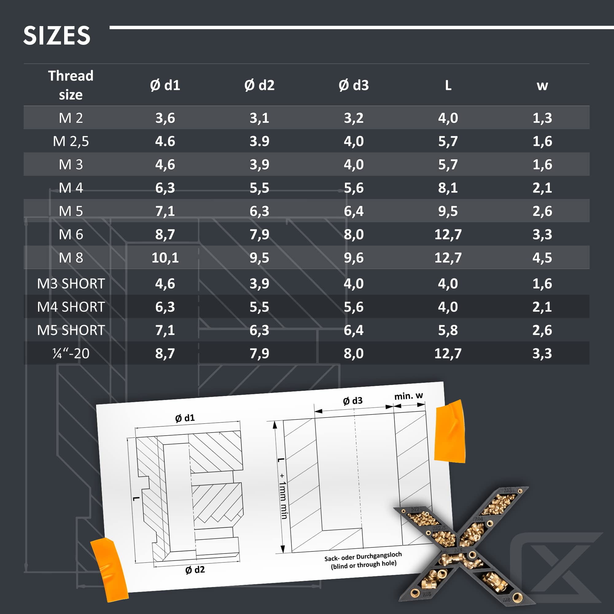 Ruthex Inserto filettato M3-100 pezzi RX-M3x5,7 Boccola filettata in ottone per parti in plastica stampate in 3D