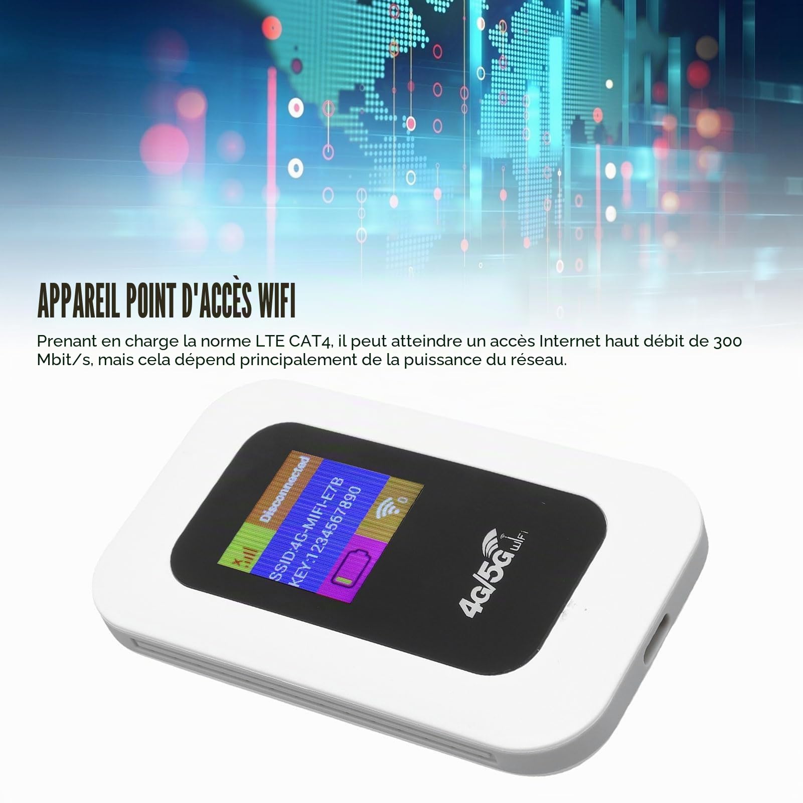 Vikye Hotspot WiFi Portable, Routeur Mobile 4G 5G 300 Mbps avec Emplacement pour Carte SIM, pour Le Voyage Prend en Charge 10 Appareils USB C Power avec Affichage Numérique