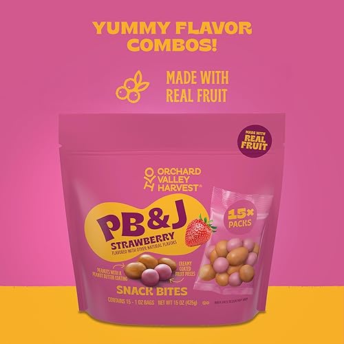Miniatura 4 de Orchard Valley Harvest Bocaditos de fruta cubiertos de mantequilla de maní y fresa, con recubrimiento cremoso de frutas, bolsas de 1 onza (paquete