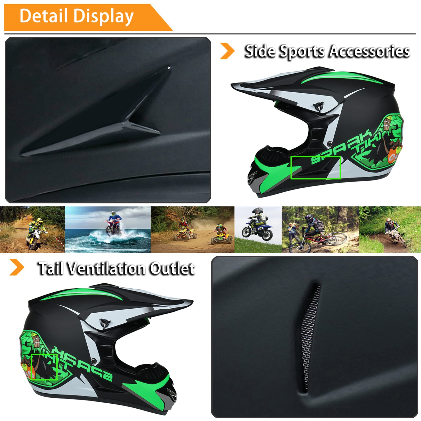 Casque Moto Cross Homme Set, Casque Motocross Intégral, Casque Moto Enfant avec avec Gants Lunettes Masques Filet de Casque, Casque Downhill pour BMX MTB Dirt Bike Quad Enduro ATV - ECE Homologué
