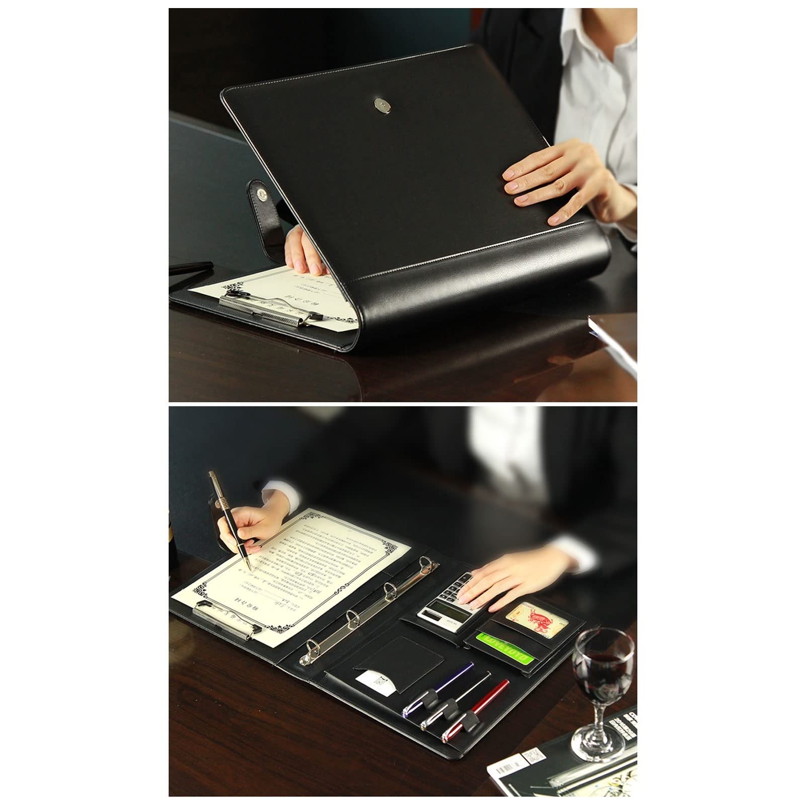 Cartella Portadocumenti A4 Con Porta Cellulare - Pelle PU Impermeabile, Nero - Foto 5