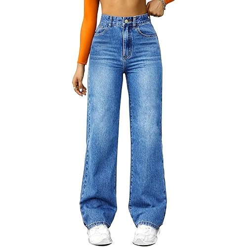 Straight Leg Jeans for Women,High Waisted Wide Leg Loose Microelastic Boyfriend Denim Pants