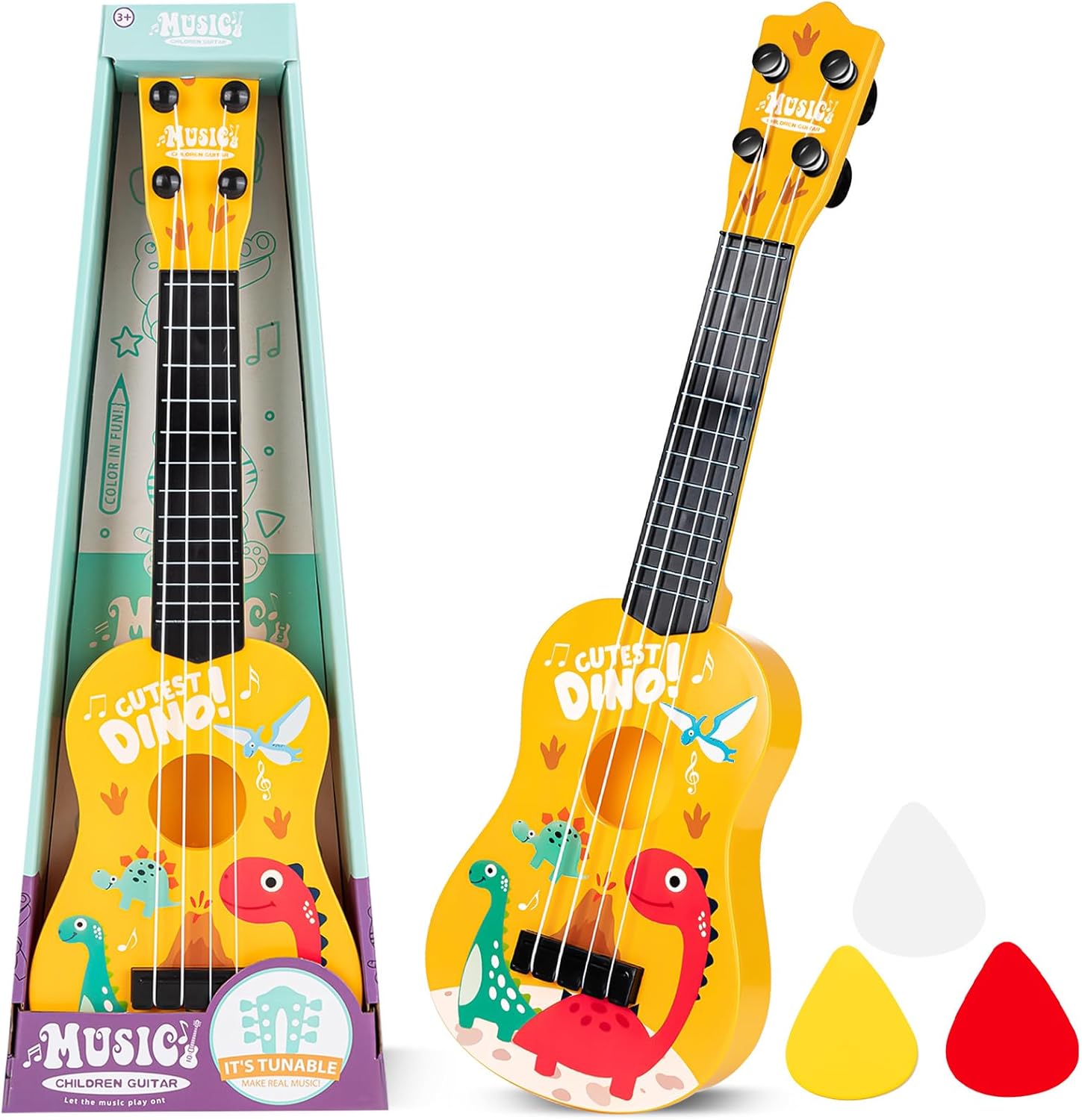 Mini Guitar 17 Inch Kid Guitars Toddler Guitar Ukulele 4 Strings Guitar for Kids Party Favor Kids Musical Instruments Educational Toys for Beginner (Dinosaur)