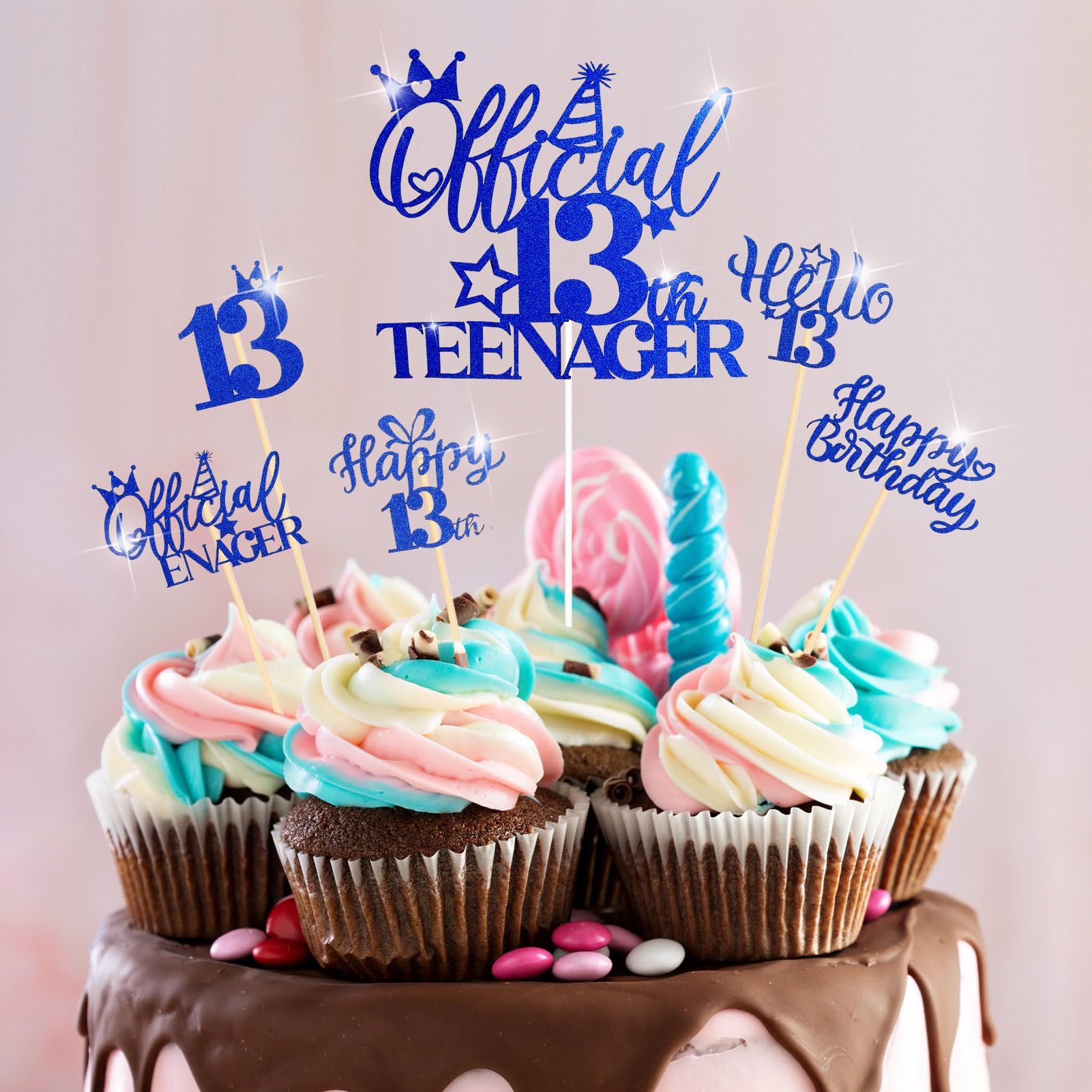 "13 Official Teenager" Cake Topper - Dark Blue, Food-Grade For 13th Birthday Party Decor