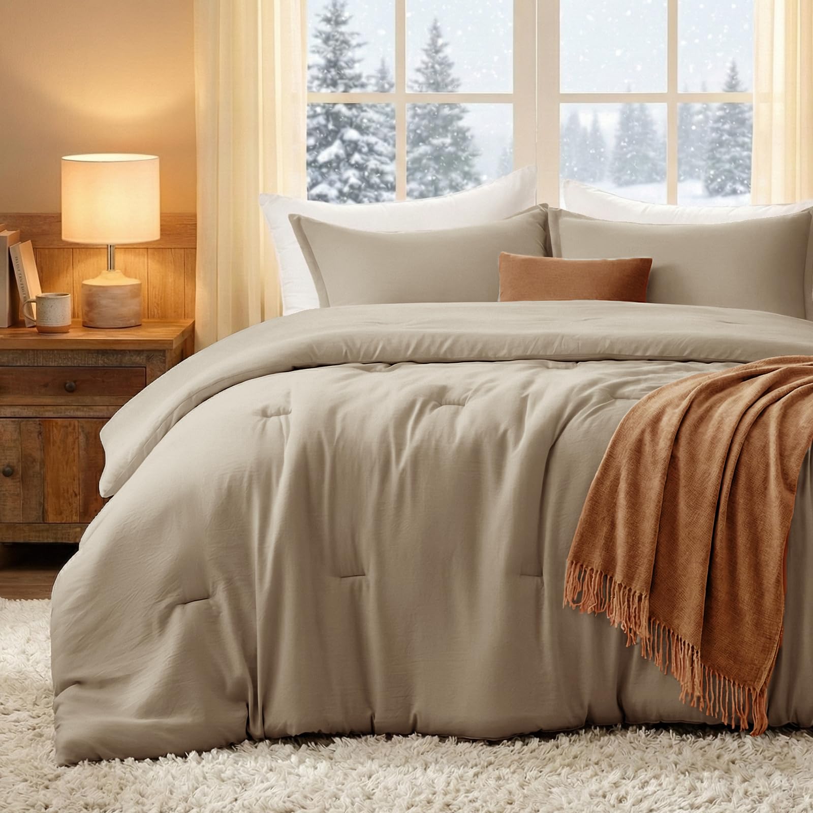Photo 1 of ** USED** Quataly King Comforter Set Taupebrown,3PCS Soft Lightweight Breathable Bedding Comforter Sets for All Season, King Size(104''×90'' Comforter & 2 Pillowcases)