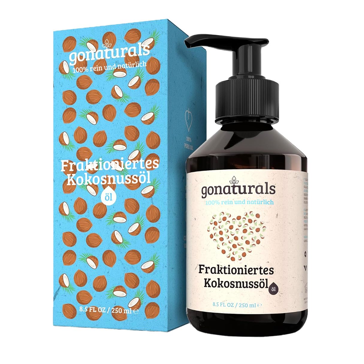 GoNaturals Fraktioniertes Kokosöl - 250ml - 100% Reines natürliches Kokosnussöl - Coconut Oil for hair, Kokosöl flüssig, Kokosöl Haare, Kokosöl Haut & Nägel - Schnelleinziehend und Nicht-Fettend