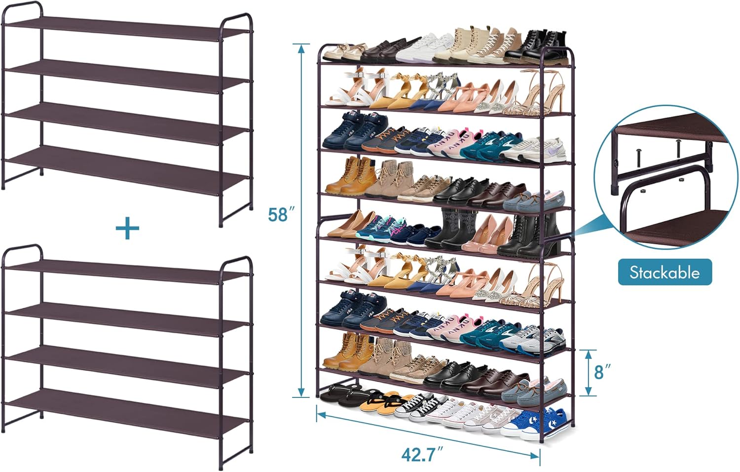 KIMBORA 4 Tier Long Shoe Rack for Closet, Wide Shoe Storage Organizer Stackable Shoe Shelf for Floor, Bedroom 30-Pairs (Bronze) : Home & Kitchen