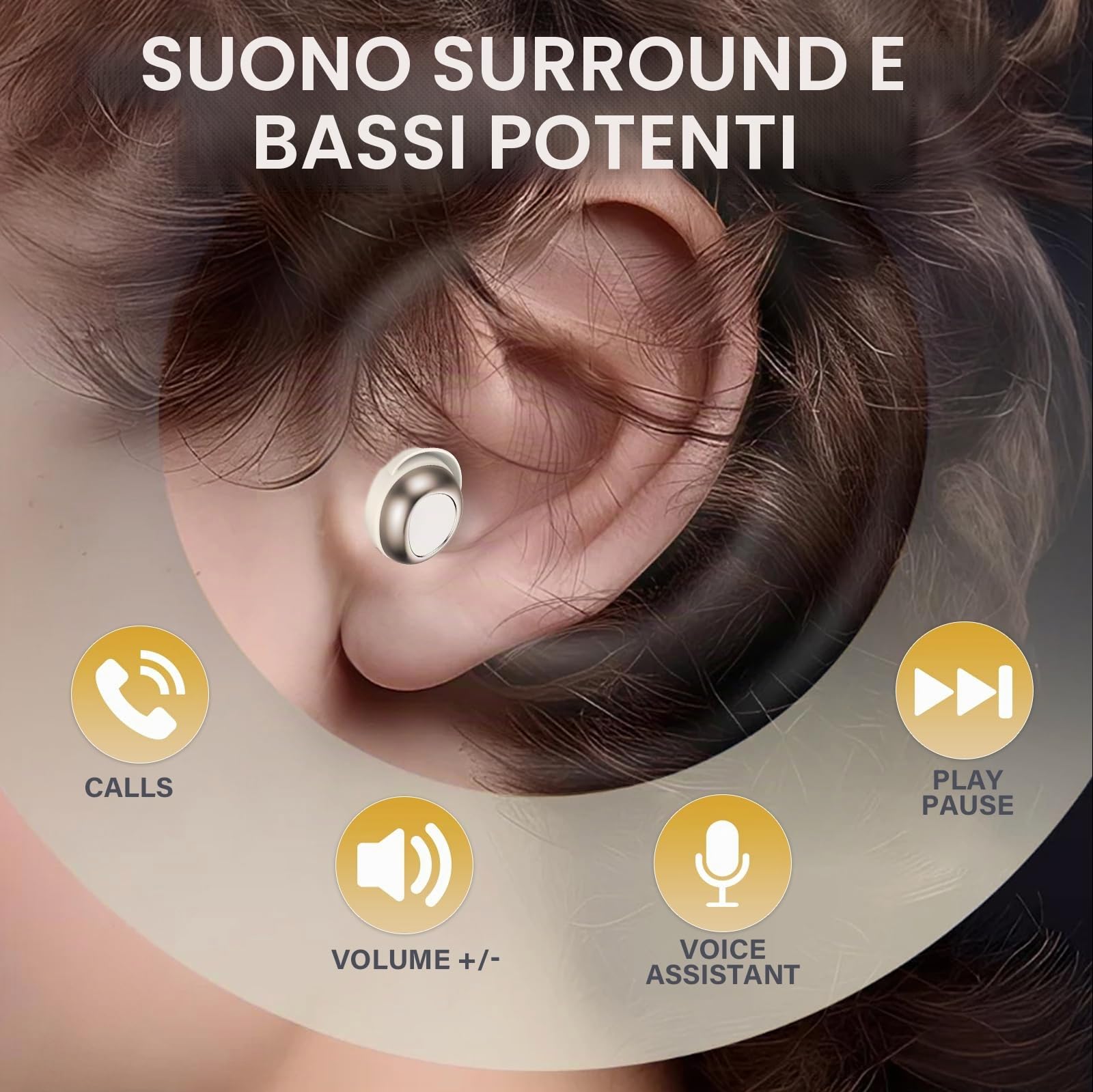 Doubc Mini cuffie per dormire, Bluetooth 5.4, in-ear, senza fili, con 25 ore di autonomia, morbide, suono delicato, comode da indossare, senza sensazione di pressione, beige