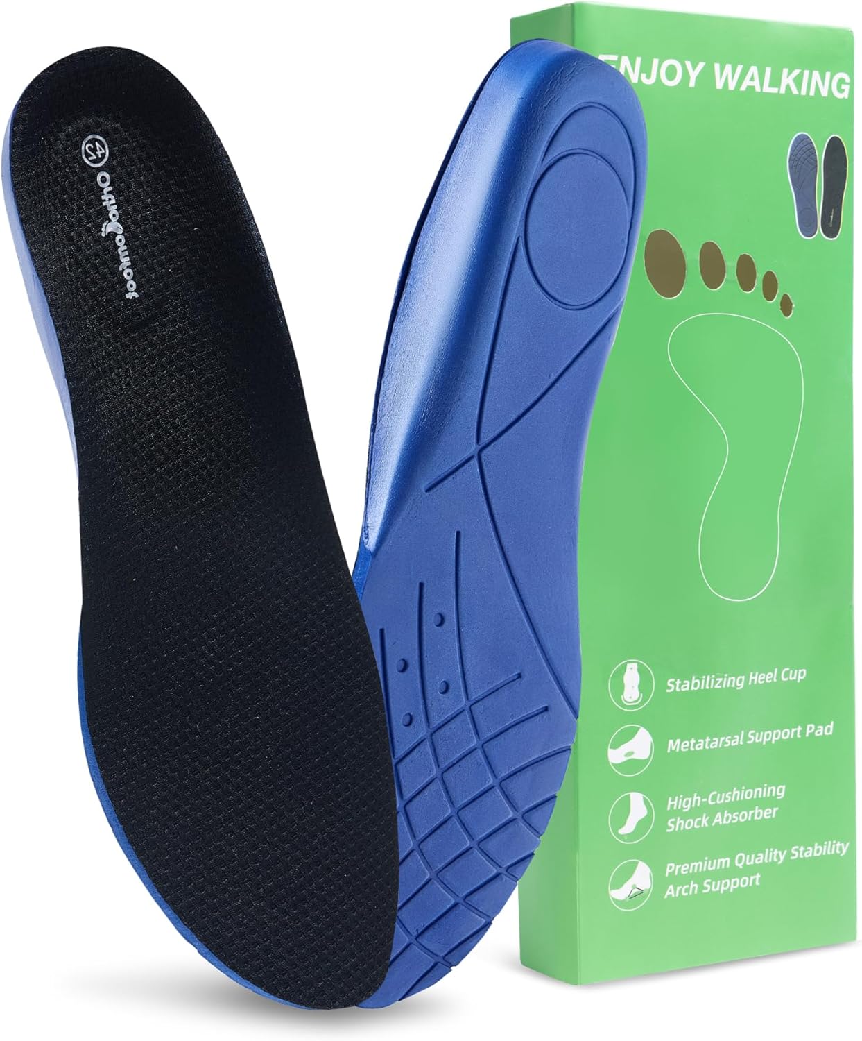 OrthoComfoot Plantar Fasciitis Relief Comfort Insoles: Low Arch Support Shoe Inserts for Men Women, Heavy Duty Work Boot Orthotic Steppers Insoles for Standing All Day, Size 12 Men/14 Women