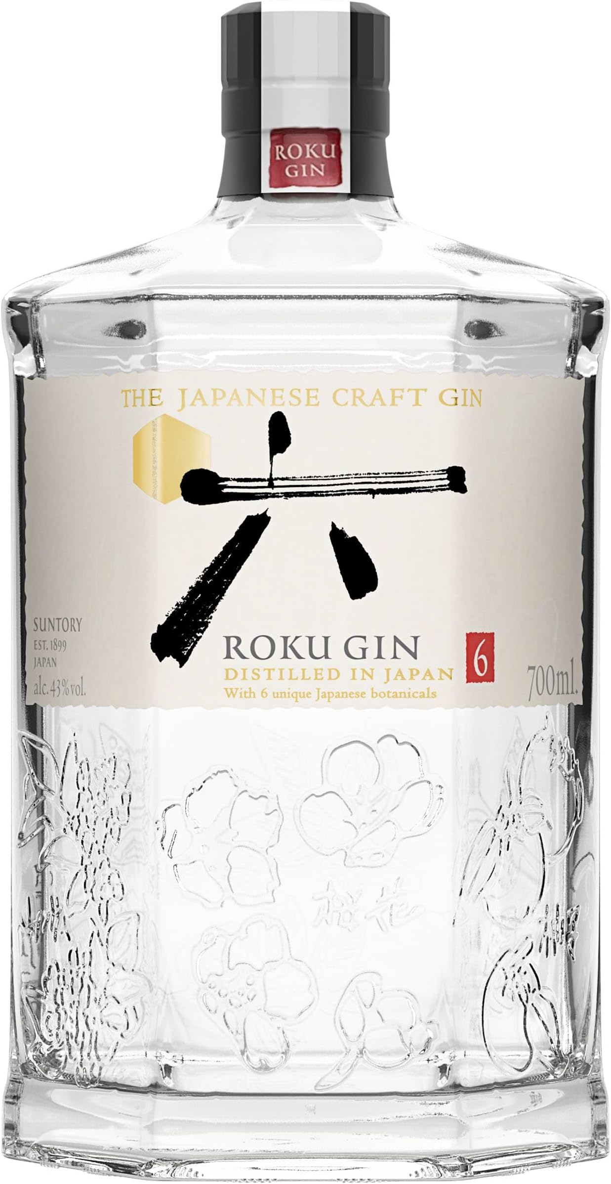 Suntory Japanese Gin - Roku - Six Japanese Botanicals - Cherry Blossom, Yuzu & Sansho Pepper - 70 cl, 43% ABV