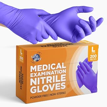 SAFEWAY USA 200 pcs, Large, Nitrile Disposable Gloves Multi-Purpose Powder-Free and Non-Latex Textured Fingertips for Medical Use, Nursing, Lab Works, Kitchen Prep, Cleaning, Tattooing & More