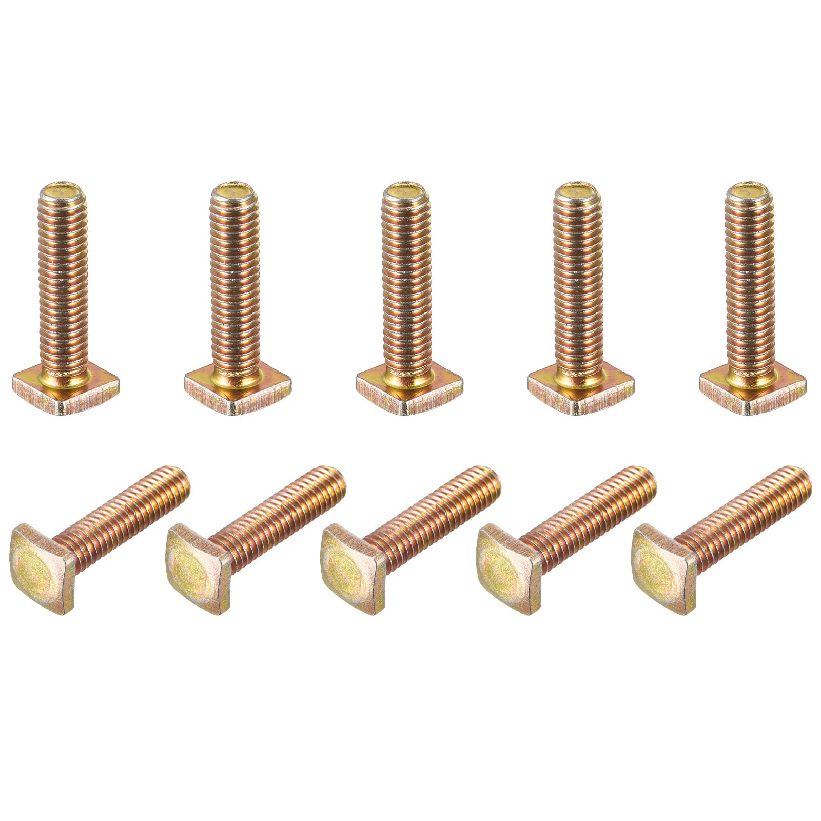 uxcell Square Head Bolt, 10pcs M6x25mm Fully Thread Carbon Steel Grade 4.8 Square Machine Screws, Gold Tone