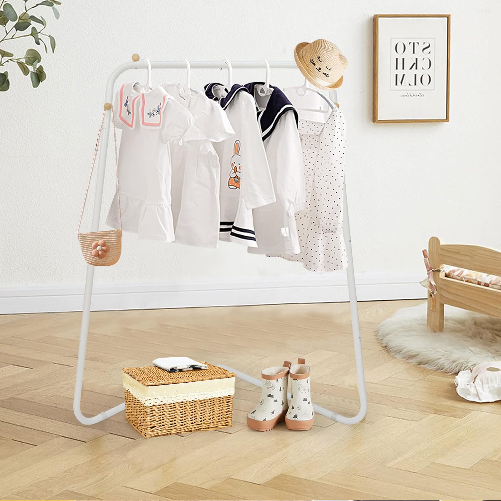 YGJT Kinder Kleiderständer, Garderobe mit Ablage & Kleiderstange für Kinderzimmer, Mädchenzimmer & Spielzimmer, stabiler Metallständer für Kleidung, Schuhe & Aufbewahrung, Weiß (Ecke)