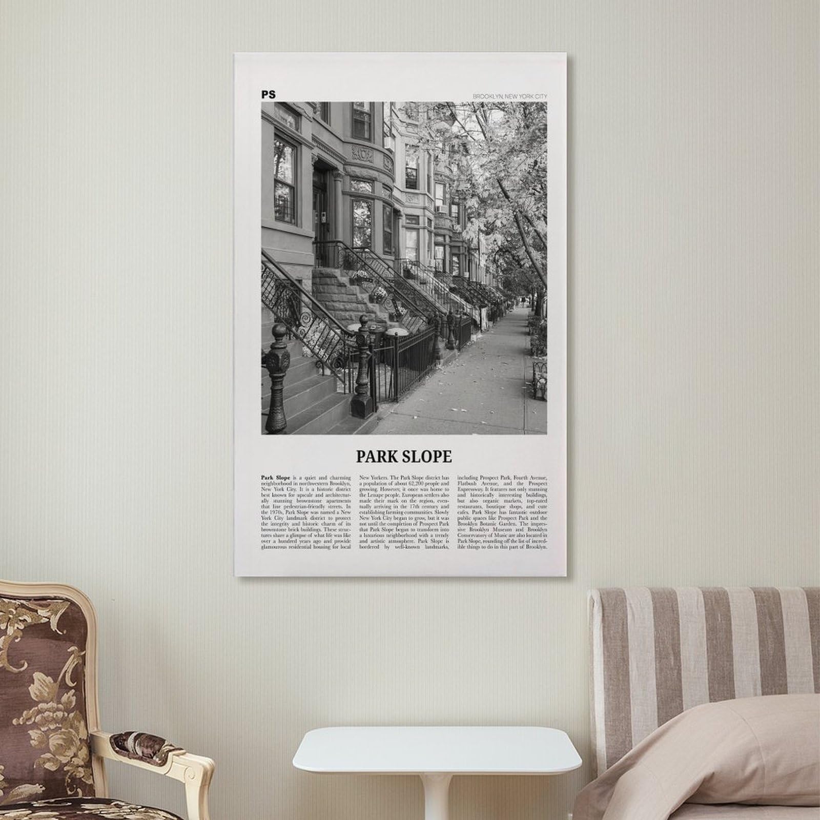 Impresión en Blanco y Negro de Park Slope, Arte Mural de Park Slope, póster de Park Slope, Foto de Park Slope, decoración de Pared de Park Slope, Brooklyn, Nueva York, EE. UU. Lienzo para Pared
