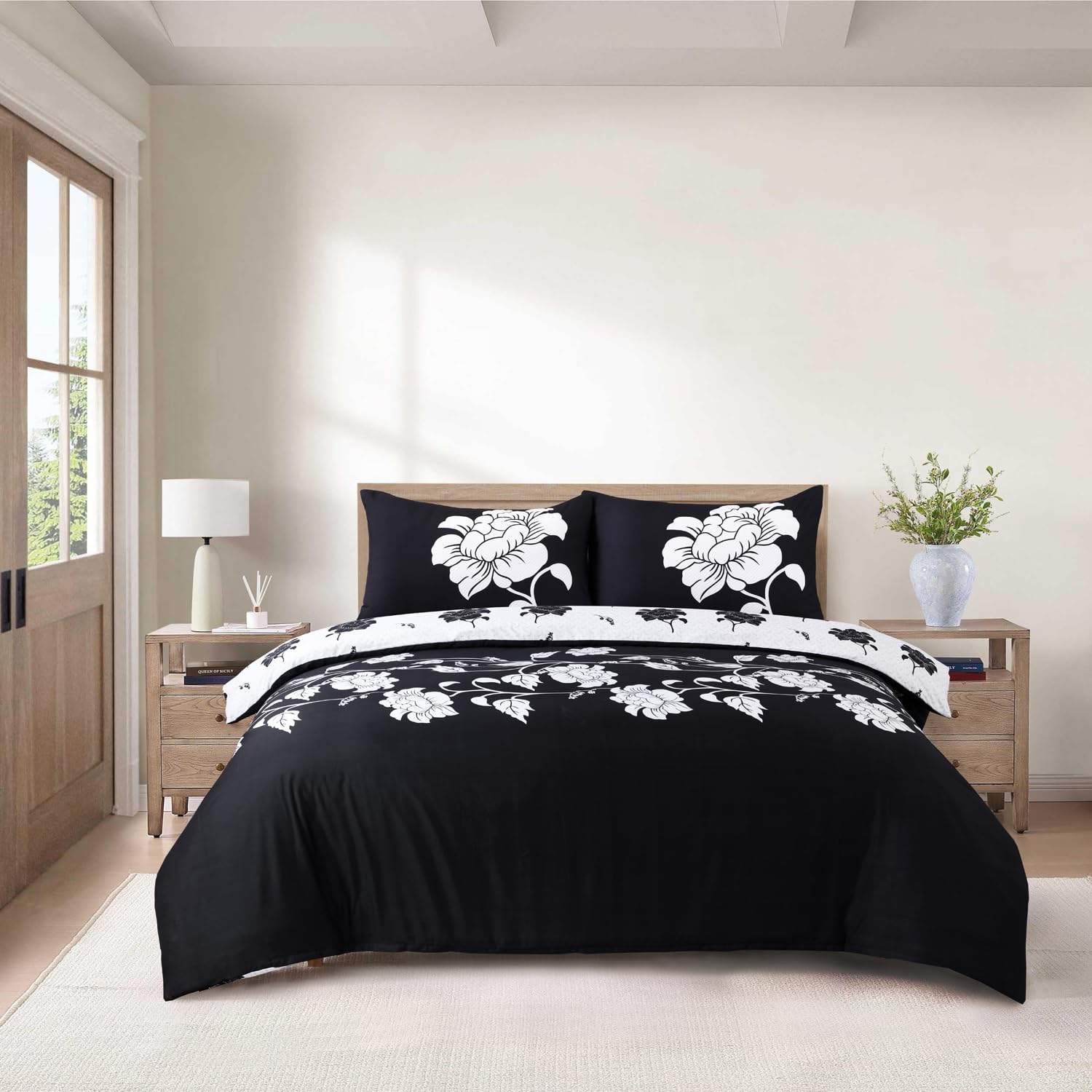 CHARKHAH 4 Piece Reversible Duvet Cover Set, Soft Brushed Microfibre Bedding with Fitted Sheet & 2 Pillowcases, Breathable Anti-Allergy Easy Care – Single, Double, King & Super King