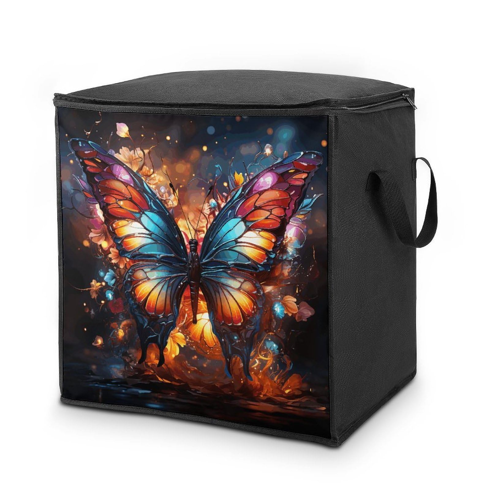 70L Colorful Butterflies Storage Bag With Zipper Closet Organizers with Handle for Home Storage Organizer for Blankets Quilts Clothes Comforter Bedding And Pillows