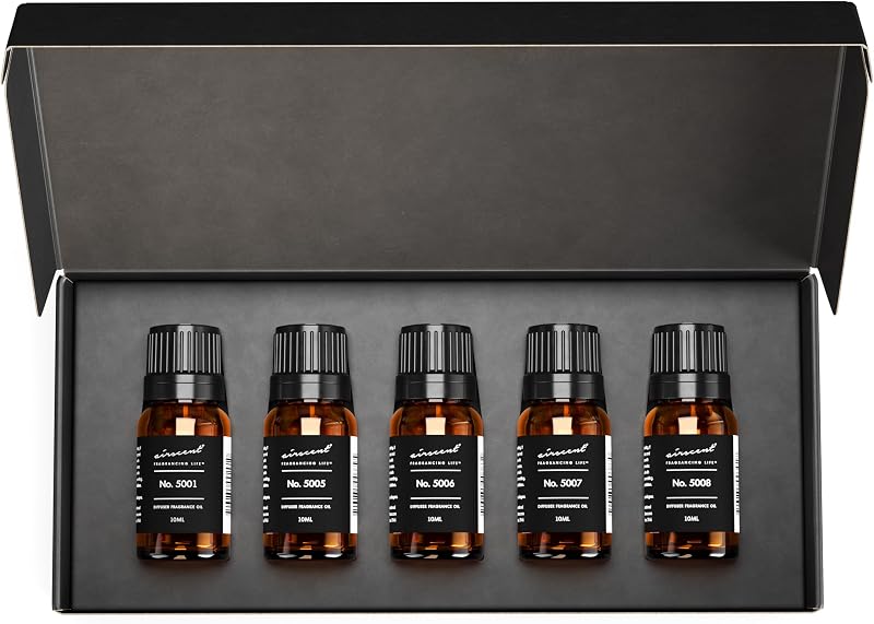 AirScent Perfume Dupe Juego de regalo de aceite aromático – Aromas de lujo 0.3 fl oz, paquete de 5 | Conjunto de muestras de aceite difusor - Inspirado en Bac. Rouge, TF Oud Wood, TF Ombre Leather, TF Fabulous y TF Tobacco Vanille