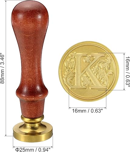 Miniatura 2 de PATIKIL Sello de cera del alfabeto K, sello de cera de sellado de letra inicial, clásico retro, cabeza de latón extraíble, mango de madera para