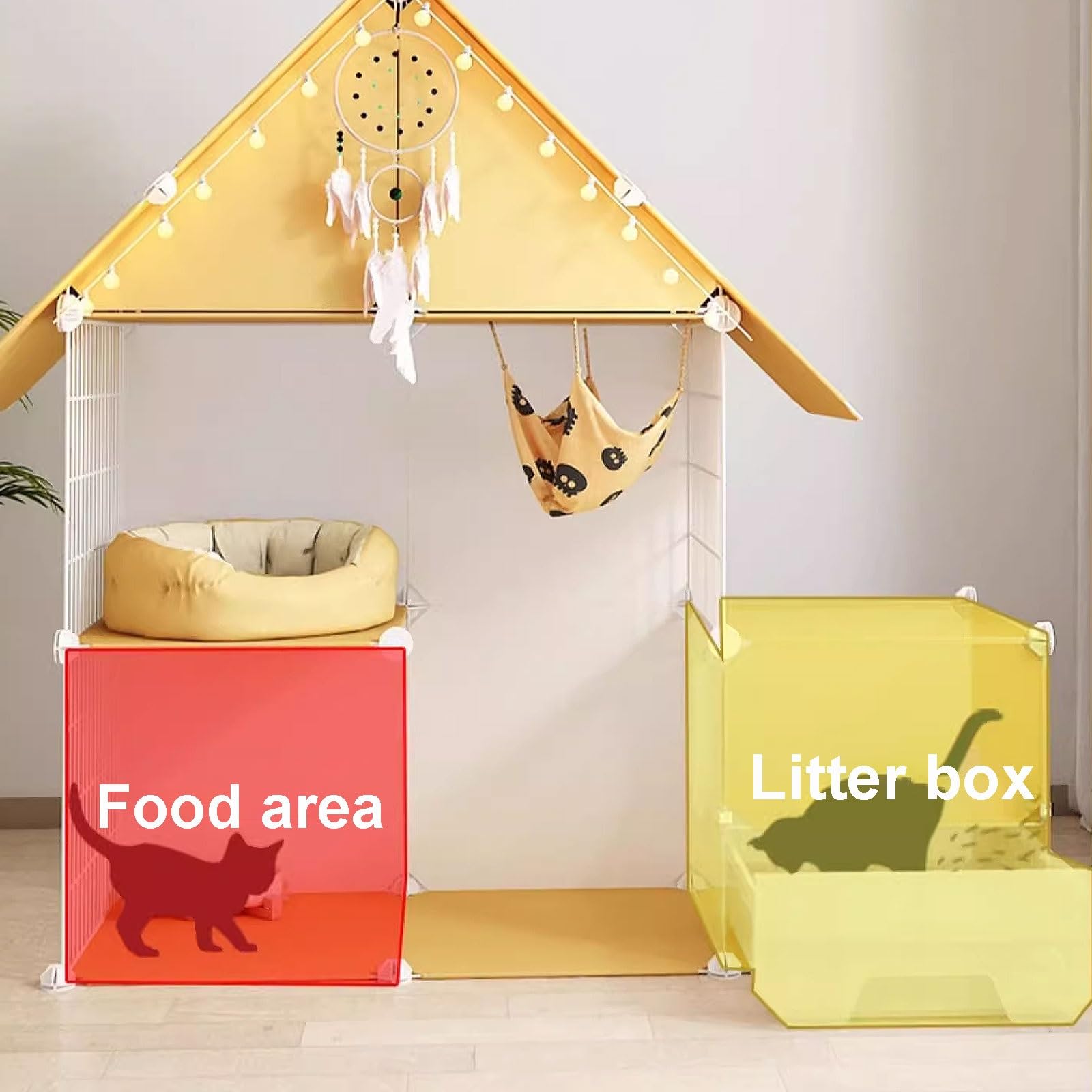 Gabbie per Gatti da Interno, recinto per Gatti con Copertura Superiore, trasportini per Gatti, recinti per Gatti a Forma di casa per furetti, cincillà, Conigli, Piccoli Animali (70 * 35 * 1