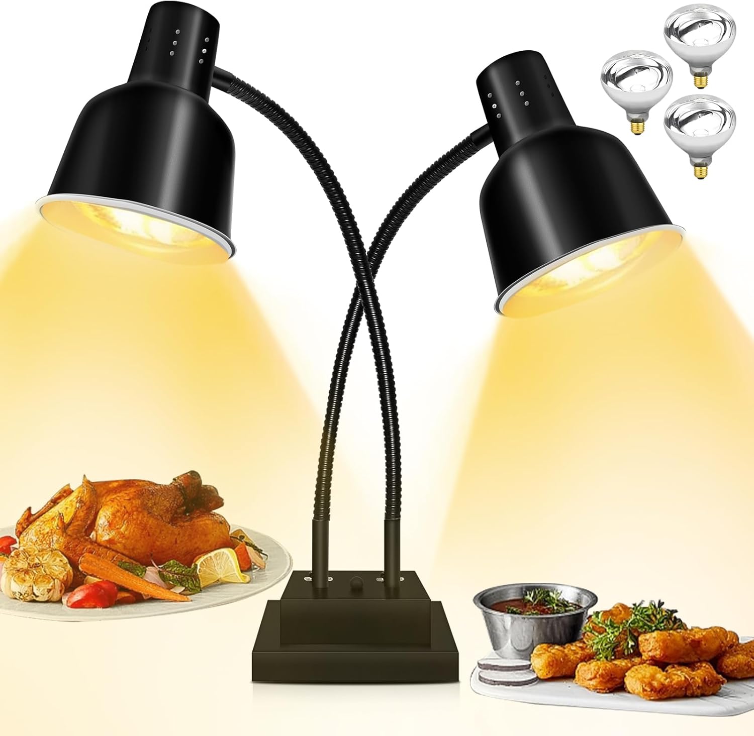 Food Heat Lamp, Commercial Food Warmer 550W Dual Head Heat Lamp for Food, Stainless Steel Catering Food Warming Lamp for Kitchen Restaurant Cafeteria