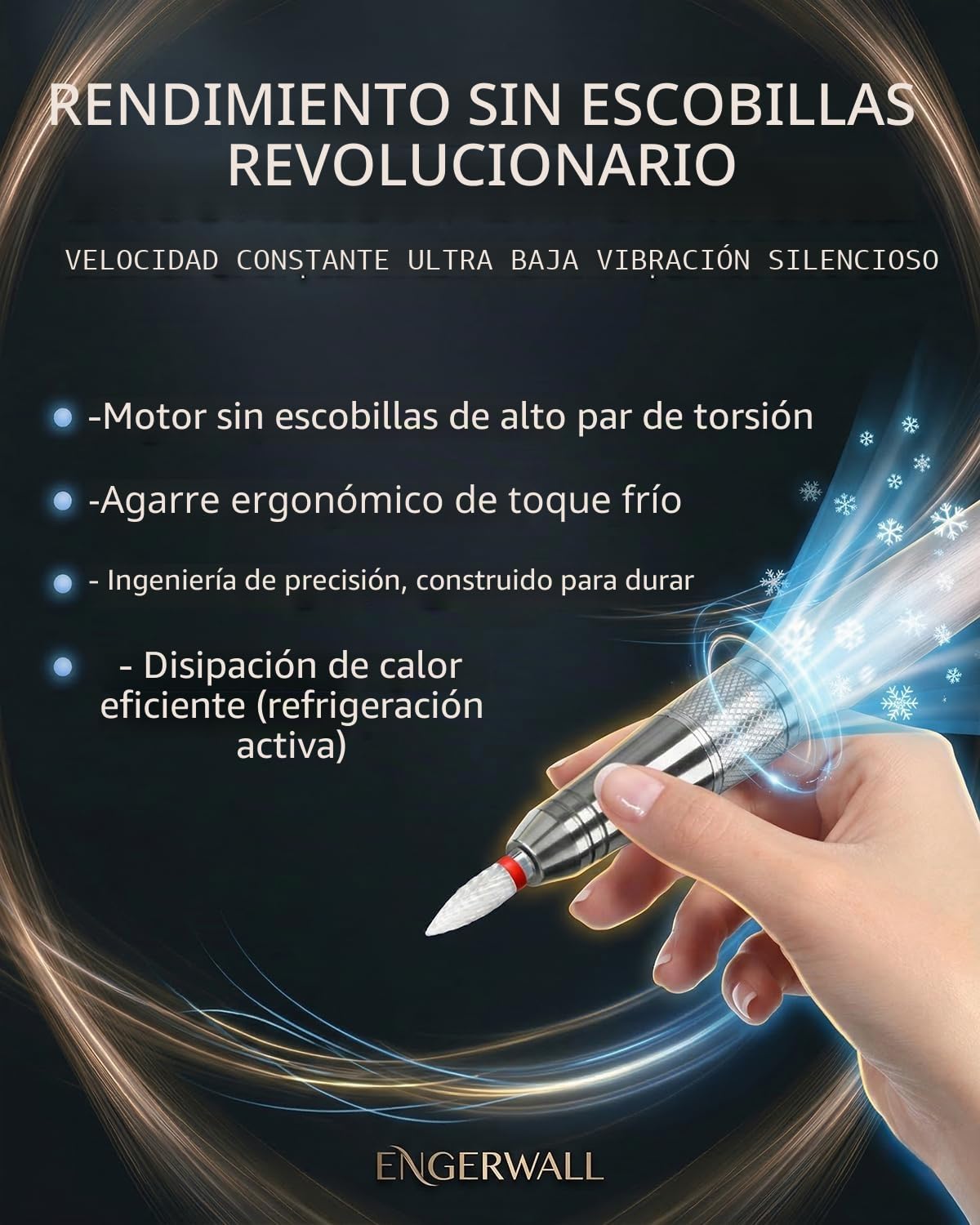 Torno para Uñas Profesional con Motor Brushless 40000 RPM, Autonomía 24H Lima Eléctrica Inalámbrica para Uñas Gel y Acrílico, Pantalla Táctil HD, Kit 13-en-1, Oro Rosa Cepillado | Motor Brushless, 40000 RPM, Autonomía 24H, Aleación de Aluminio, Pantalla T