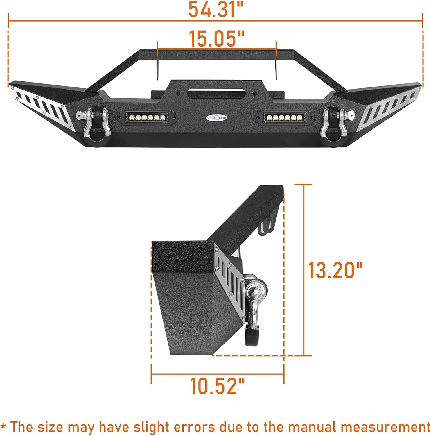 for Jeep Wrangler YJ & TJ Stubby Front Bumper w/Winch Plate & LED Lights & D-Rings for 1987-2006 YJ & TJ Wrangler