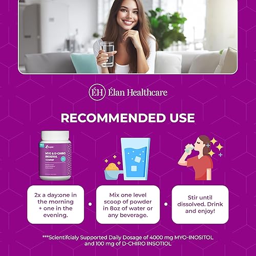 Miniatura 4 de Suplemento de inositol - Myo-inositol y D-Chiro Inositol Plus Folato activo - Proporción ideal 401 - Equilibrio hormonal (180 porciones, tarro de