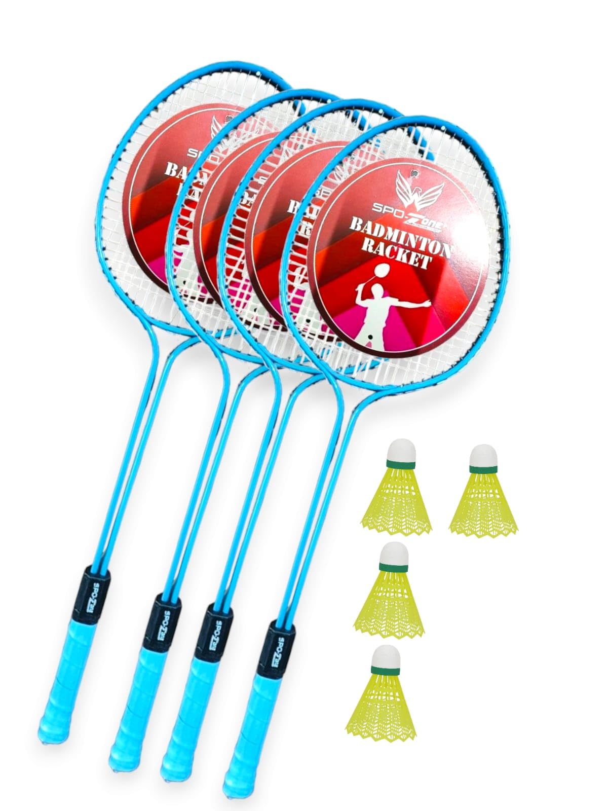 Badminton Racket Set with 4 Player Racquets and 4 Shuttlecocks, Blue and Red KIT-image-40