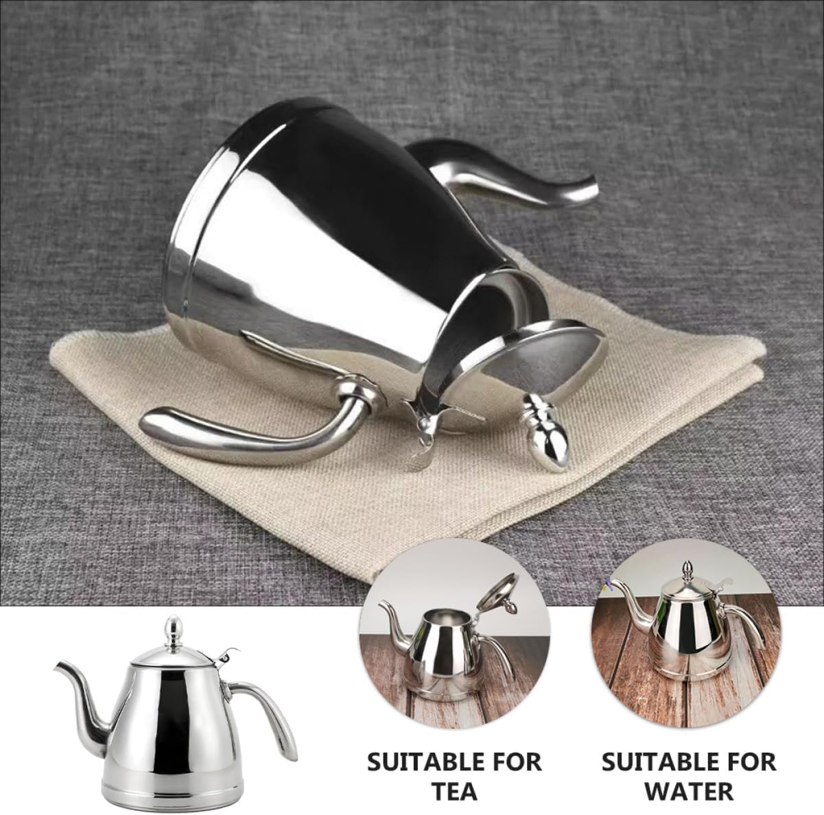 Ciieeo 1pc Stainless Steel Teakettle with Long Spout Household Heating Water Kettle for Tea Milk Compatible with Gas Induction Cookers