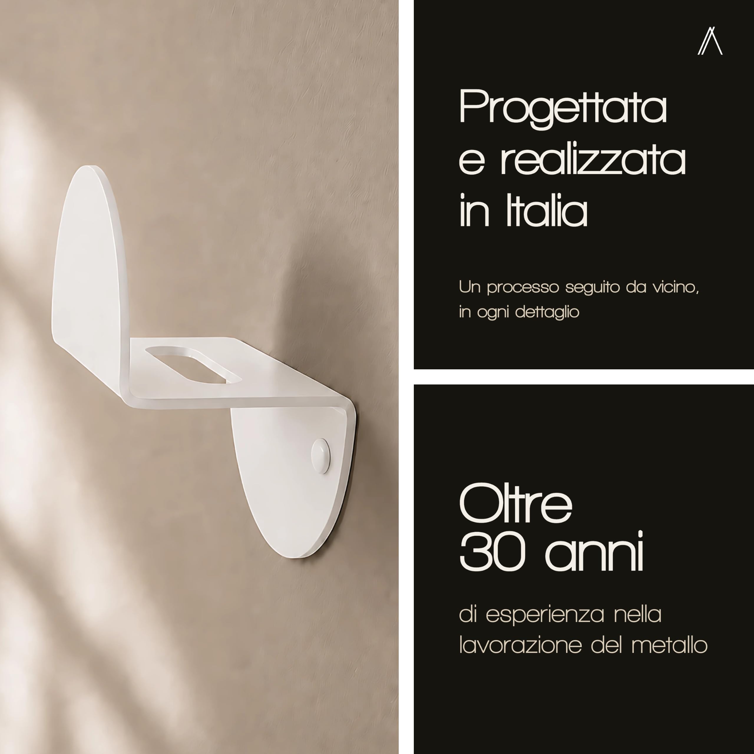 Audace Aggancio Appendiabiti da Parete Nero Opaco, 8x8x5cm, Set 3pz