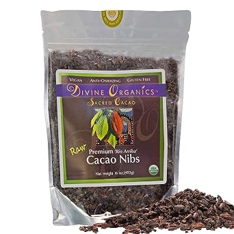 Divine Organics Raw Cacao/Cocoa Nibs - Certified Organic - Premium Rio Arriba - Smoothies, Baking, Snacks, Salads, Trail Mixes - Chocolate Chips Substitute - Rich in Magnesium 16oz