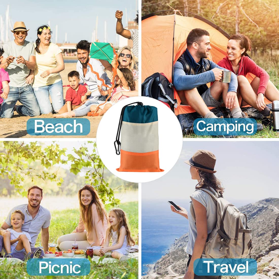 Manta De Playa De 78 X 81 Pies, 1-5 Adultos, Impermeable, A Negro