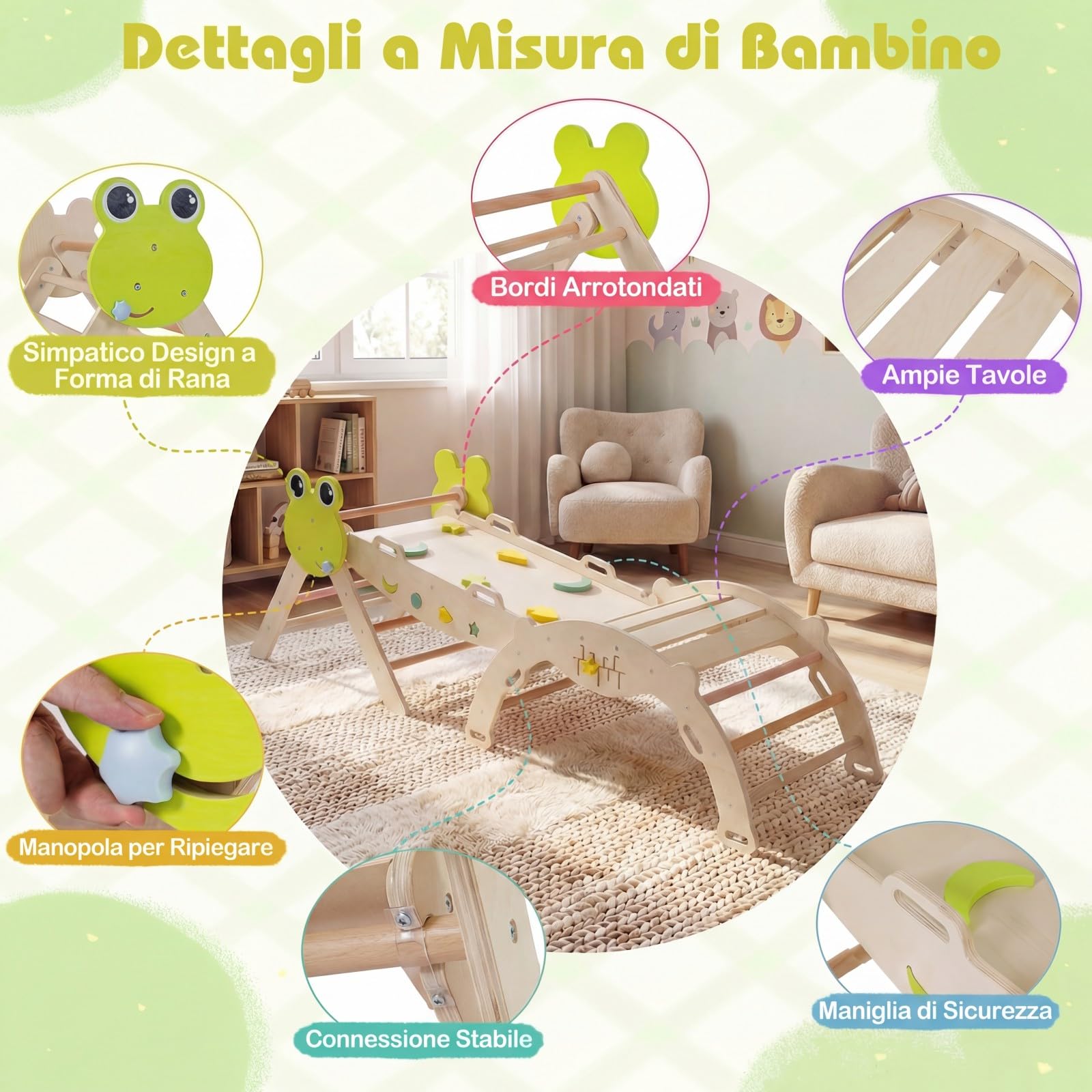RELAX4LIFE Set da Arrampicata per Bambini, Triangolo di Arrampicata con Scivolo e Arco, Gioco di Incastri in Legno, Gioco Montessori per Bambini 1+ Anni