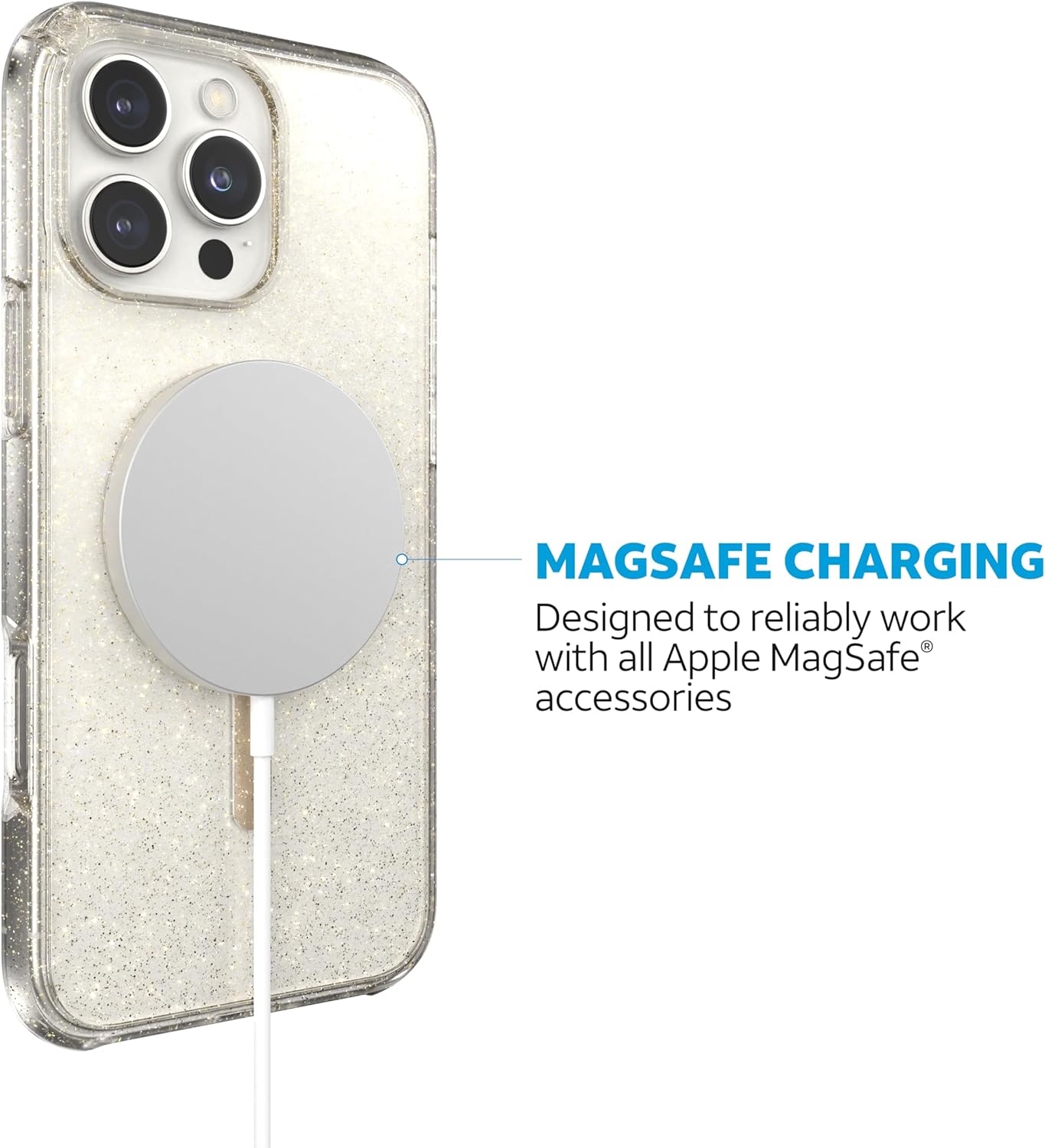 AT&T Essentials Professional Edge Shield Compatible with iPhone 16 Pro Max Clear Glitter Case Magnetic Drop Protection Anti-Scratch TPU Slim Design - Image 4