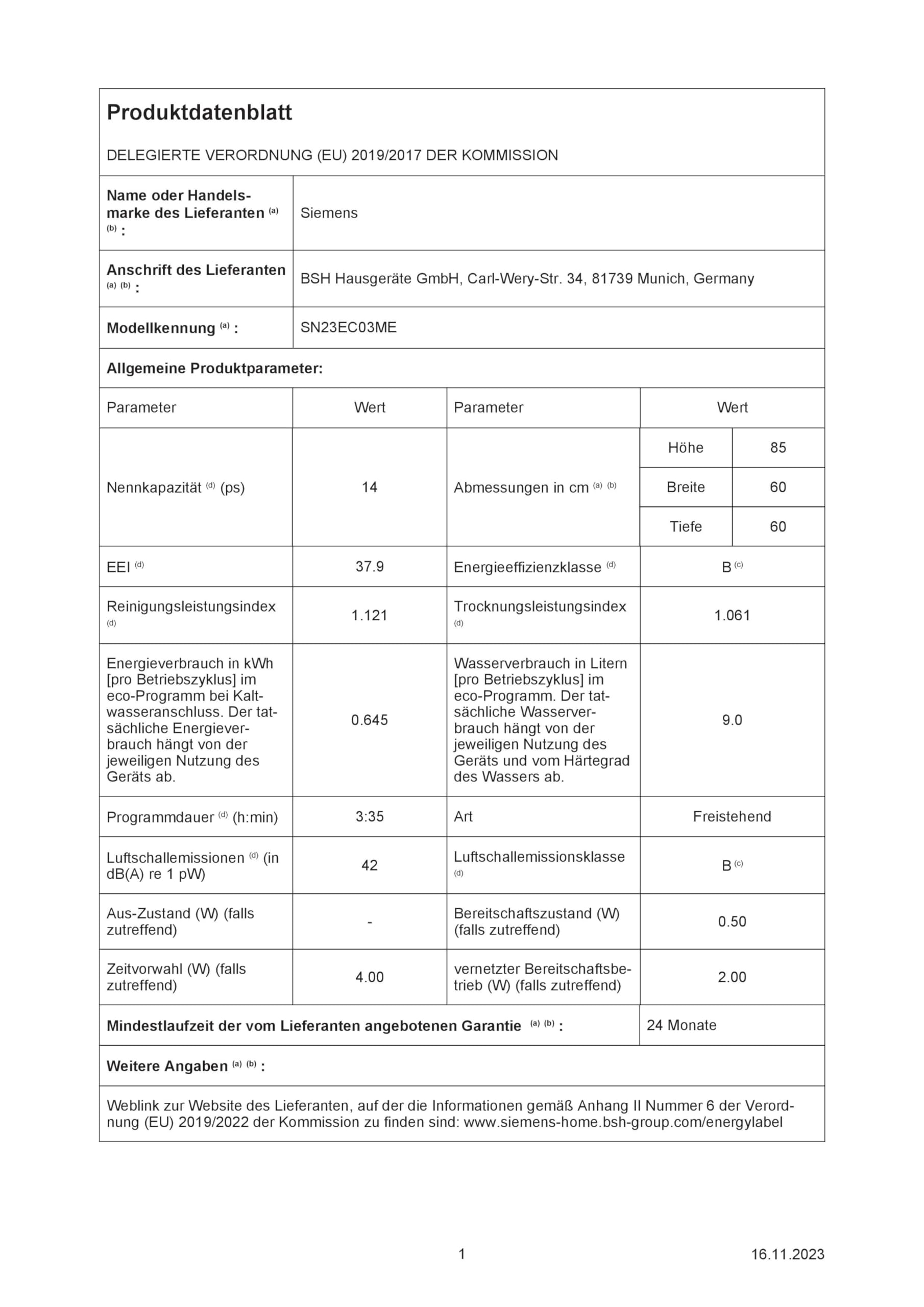 SIEMENS Lave vaisselle 60 cm SN23EC03ME, iQ300, varioSpeed Plus, Black Steel