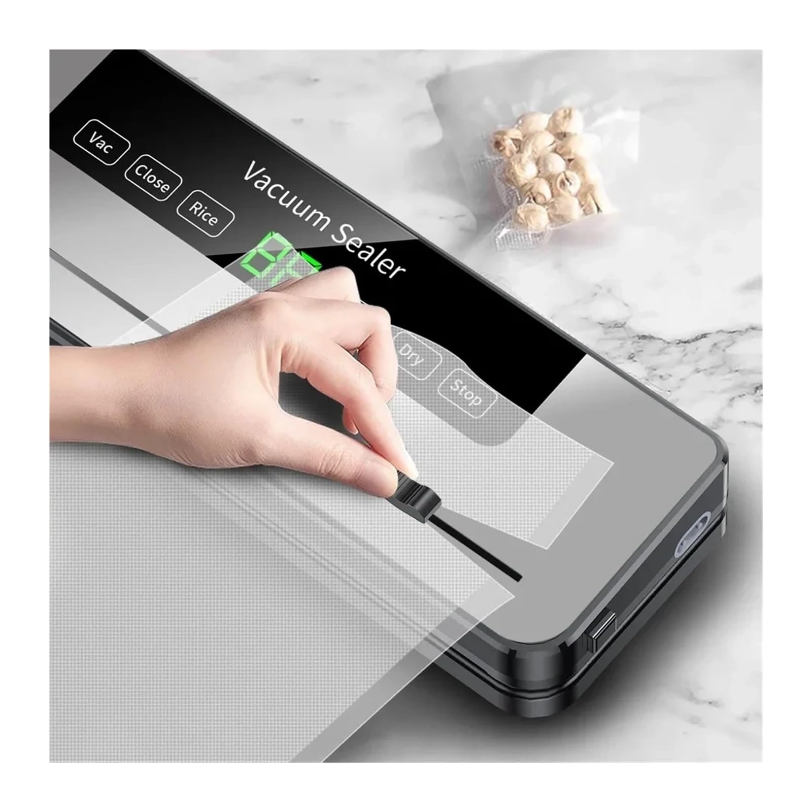 Máquina de sellado, Máquina selladora al vacío eléctrica for alimentos secos y húmedos, con botones táctiles y pantalla digital.