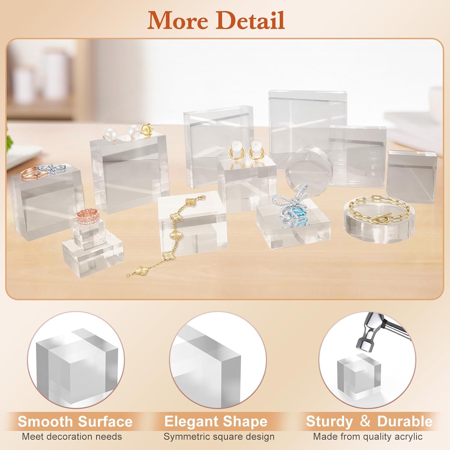 2 Pcs Acrylic Cake Stand (6", 8") with Square Acrylic Blocks 2 X 2 X 1 Inch 4 Pcs