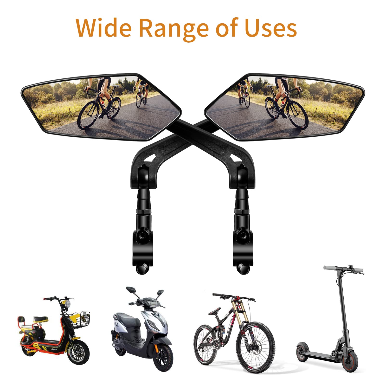Set 2 Specchietti Bici Regolabili 360° HD – Retrovisori Per Bicicletta, Monopattino Elettrico E Moto, In ABS 16x8 Cm