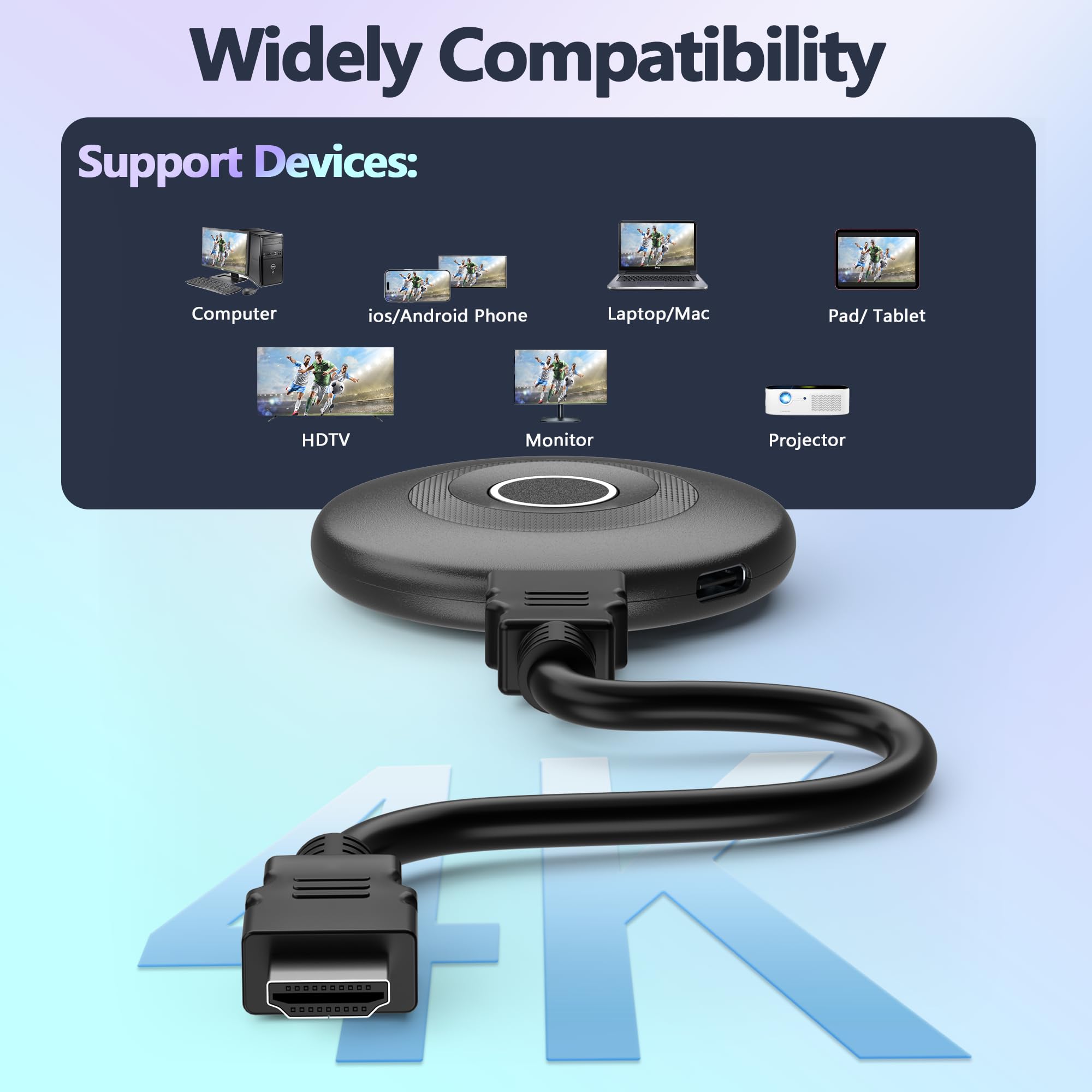 2026 Wireless HDMI Dongle 4K für TV, 2.4/5G Ultra Low Lag, Miracast Wi-Fi HDMI Kabellos Dongle, Airplay Adapte Funk Mirroring Video Audio für Phone i-OS Android Pad DLNA Mac PC zu TV Monitor Projektor