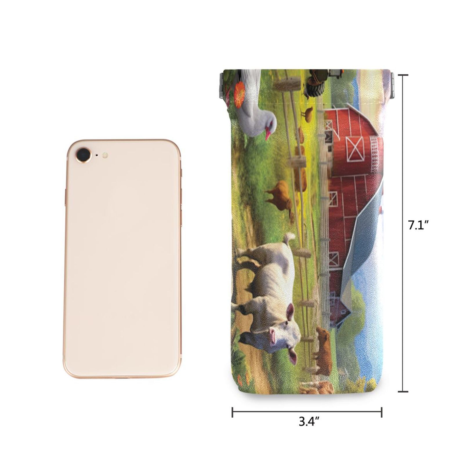 FLildon Farmhouse Animal Eyeglasses Pouch Squeeze Top Sunglasses Case Soft PU Leather Eyeglass Bag for Men Women