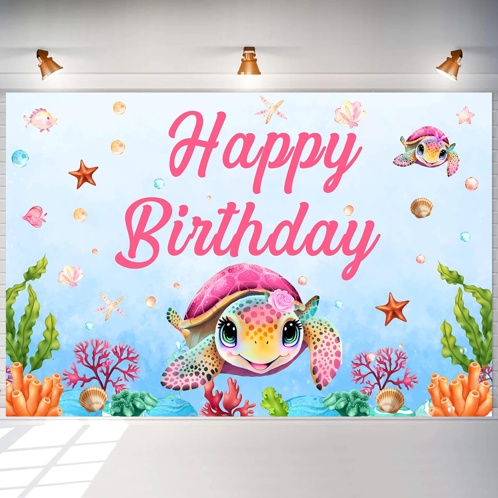 Turtle Birthday Decorations Pink Sea Turtle Happy Birthday Backdrop for Girls Under The Sea 1st 2nd 3rd 10th Bday Decors Ocean Animal Party Supplies
