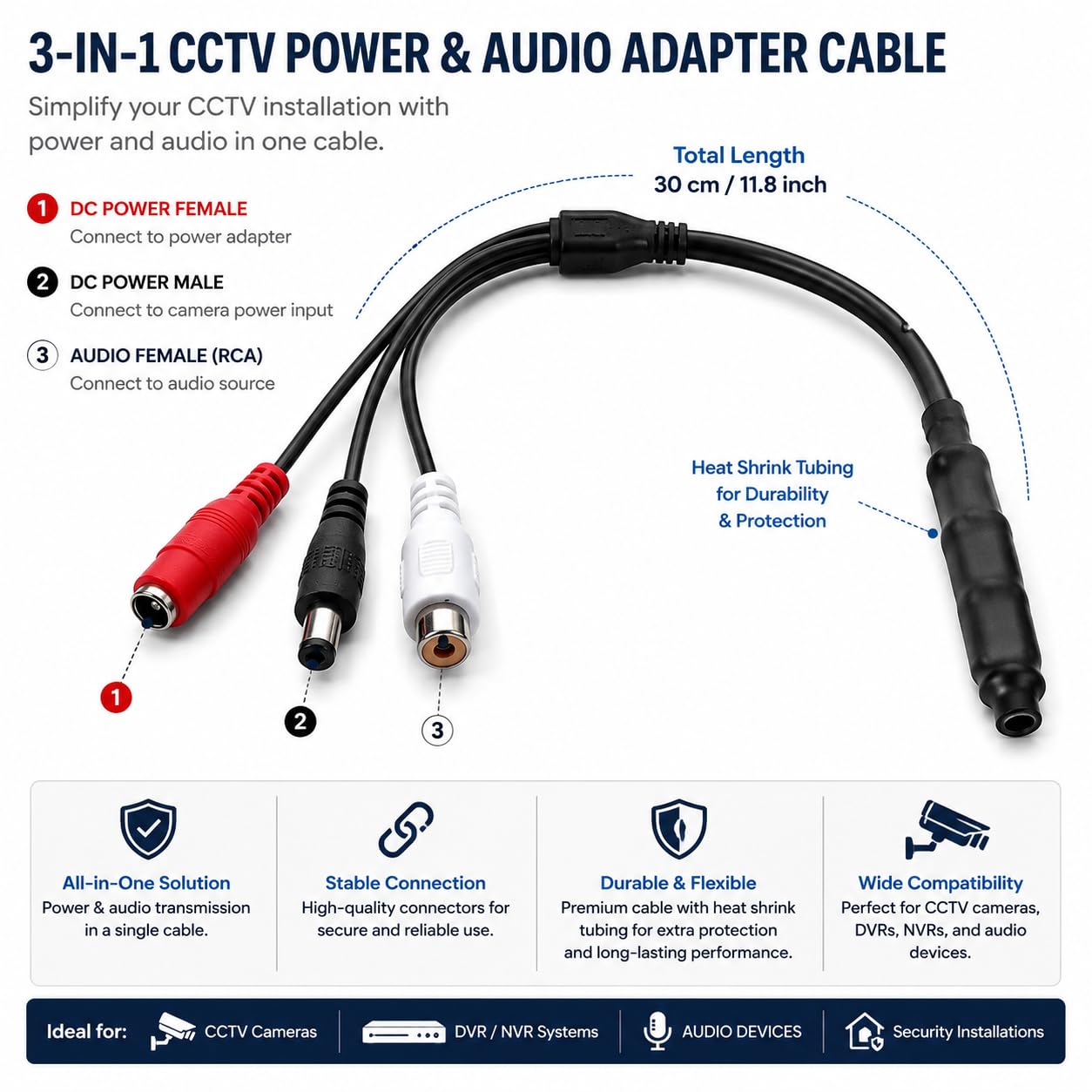 MICROFONO PER TELECAMERA DVR VIDEOSORVEGLIANZA 25 CM 12V AUDIO MIC-11